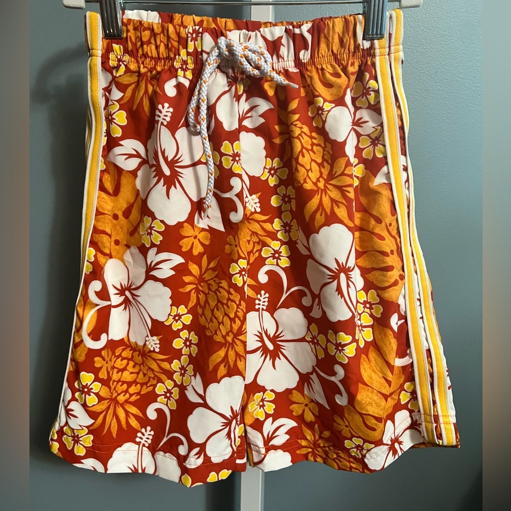 Mis Tee V-us Tropical Floral Drawstring Swim Trunks Orange & White NWT Size 7